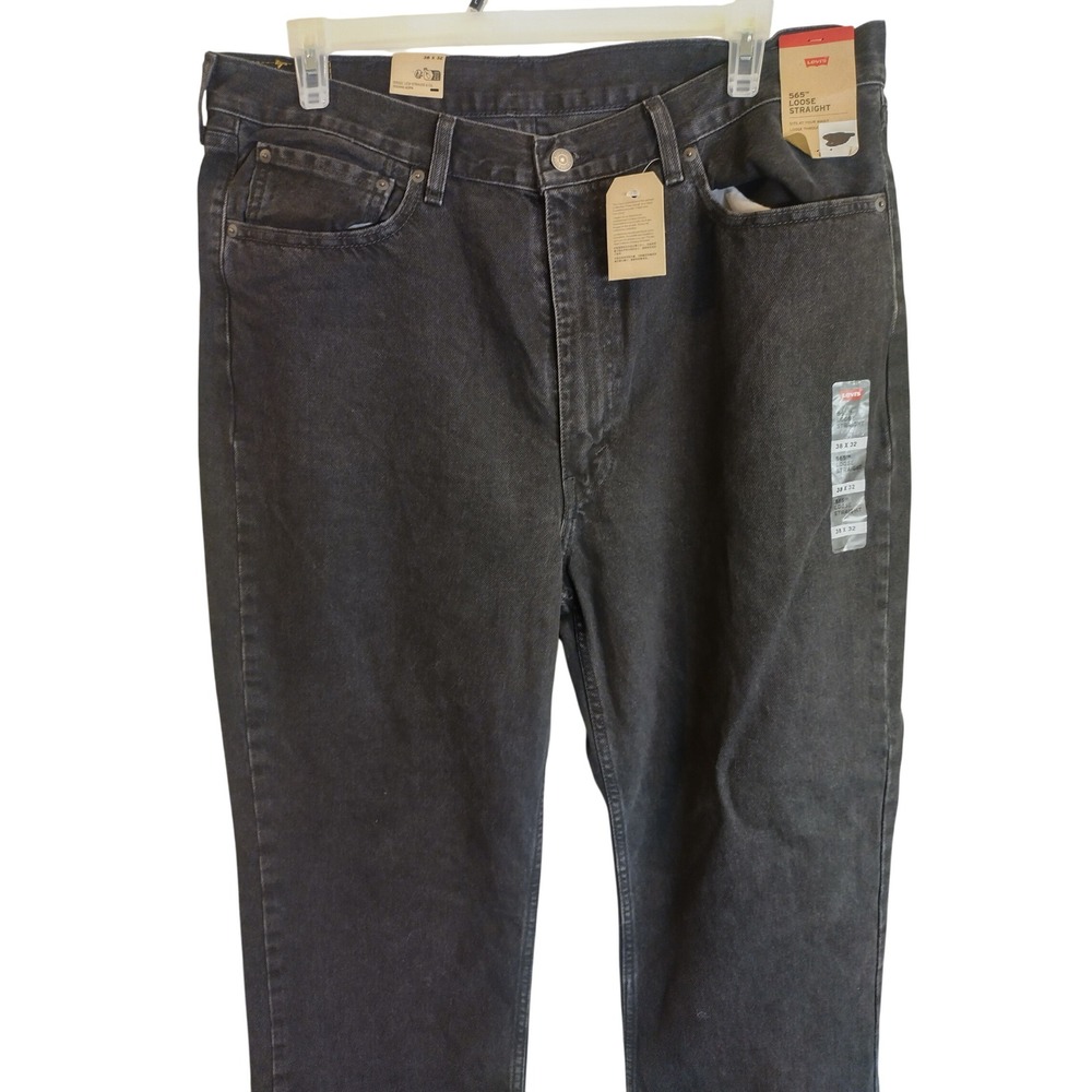 Levis 565 Loose Straight Black Denim Jeans Mens 38x32 NWT Relaxed Fit - Picture 4 of 13